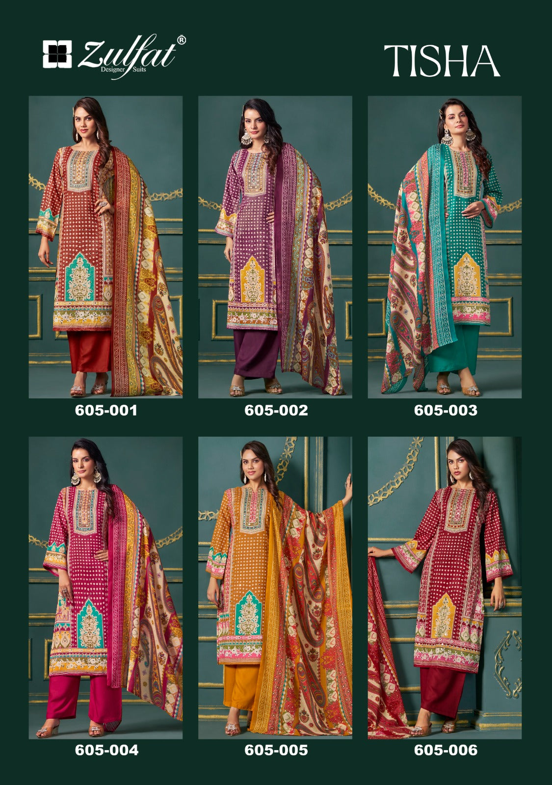 Tisha Zulfat Designer Viscose Simmer Karachi Salwar Suits Exporter India