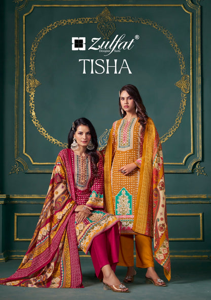 Tisha Zulfat Designer Viscose Simmer Karachi Salwar Suits Exporter India