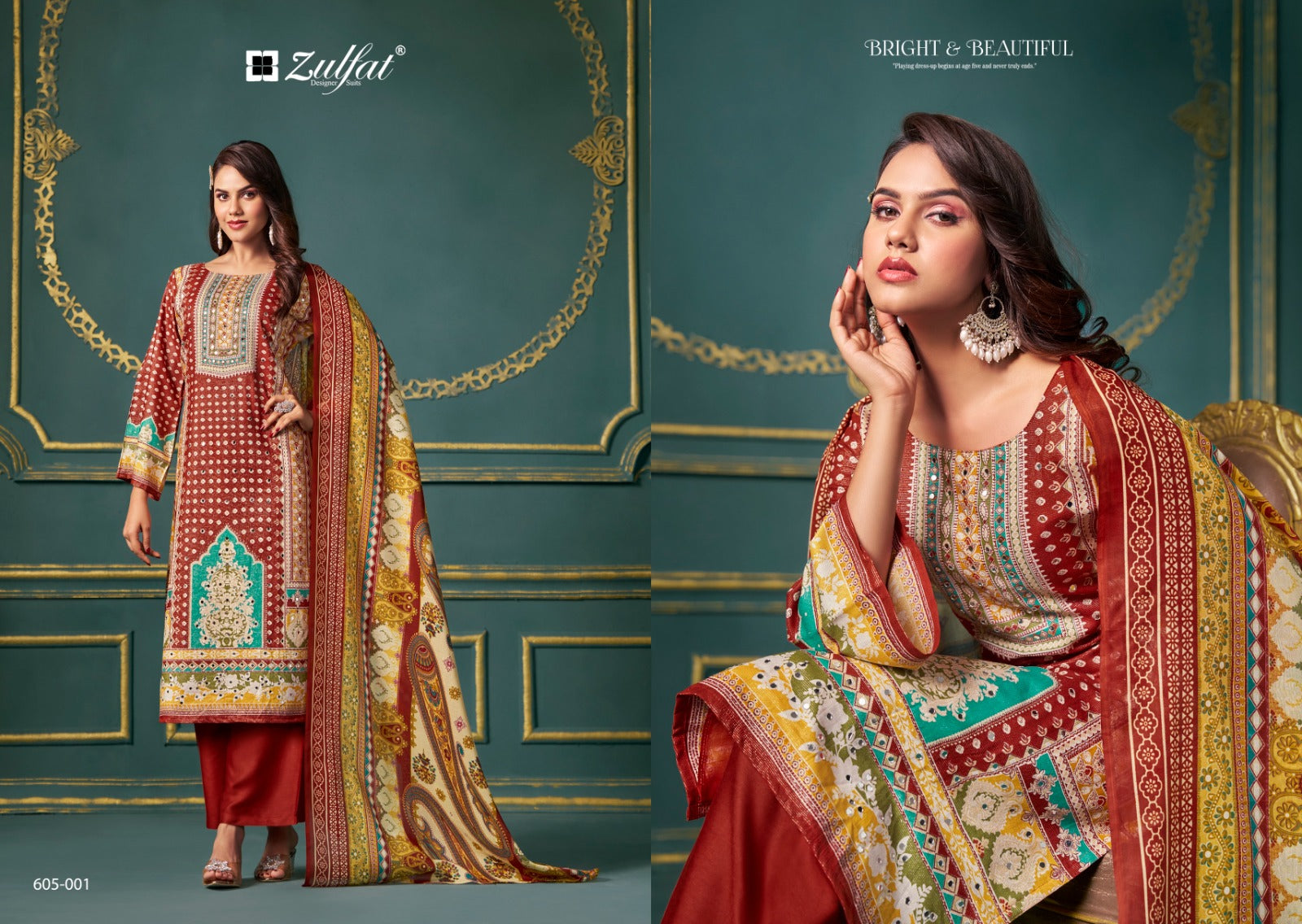Tisha Zulfat Designer Viscose Simmer Karachi Salwar Suits Exporter India
