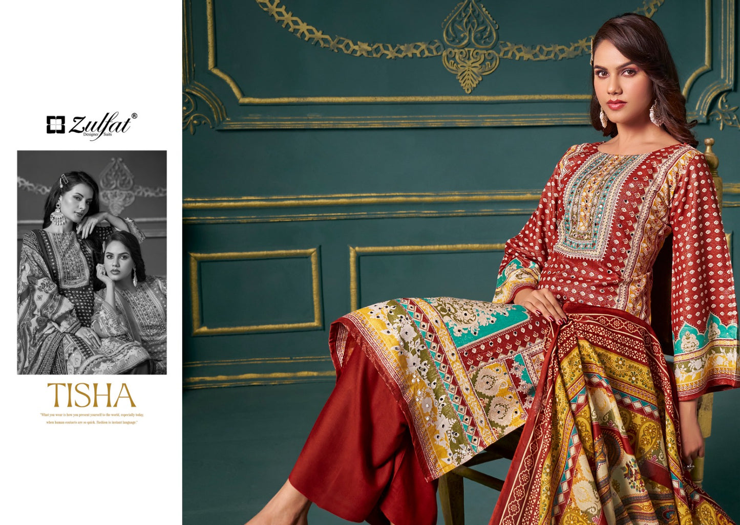 Tisha Zulfat Designer Viscose Simmer Karachi Salwar Suits Exporter India
