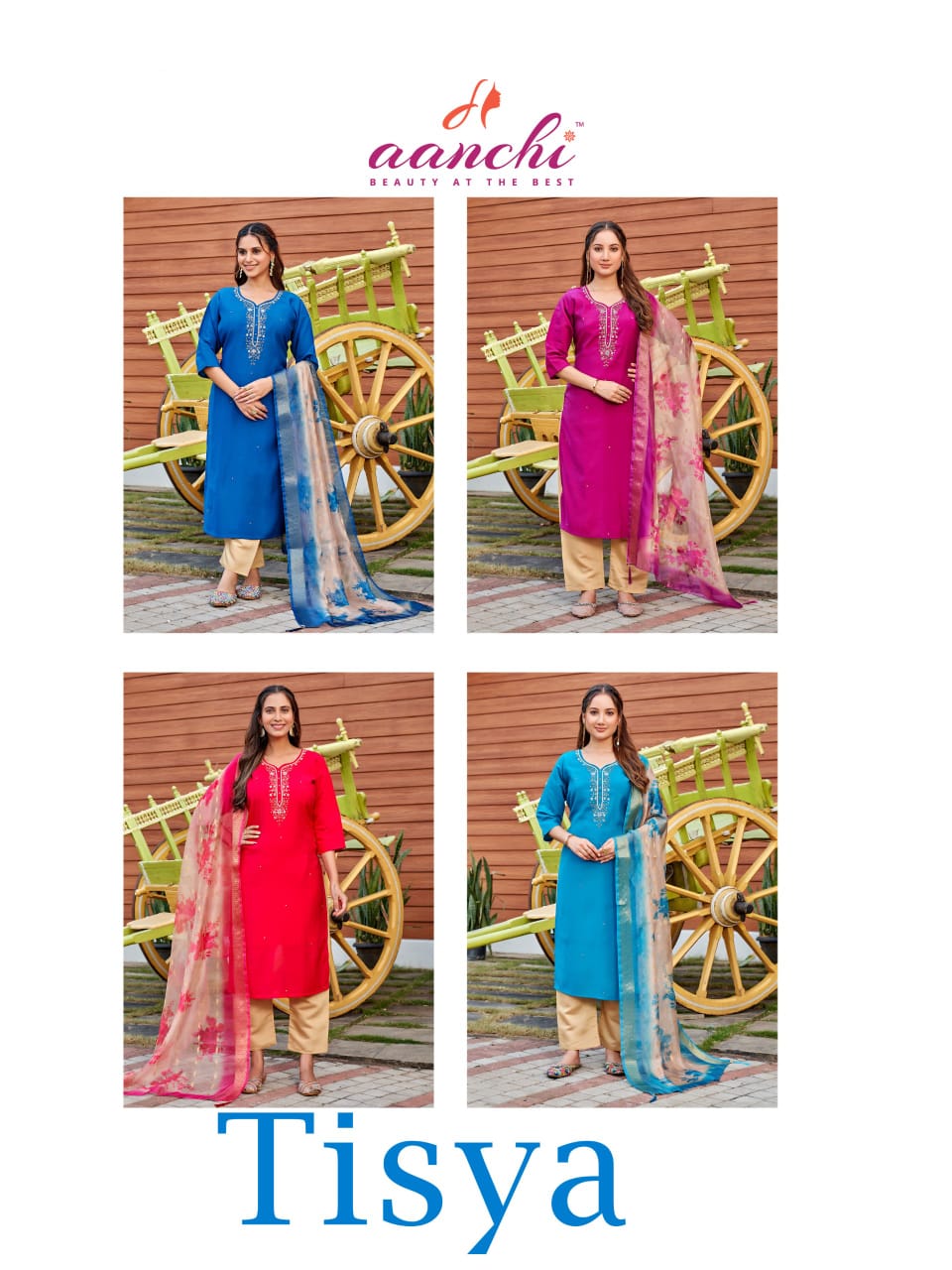 Tisya Aanchi Roman Silk Readymade Pant Style Suits Supplier India