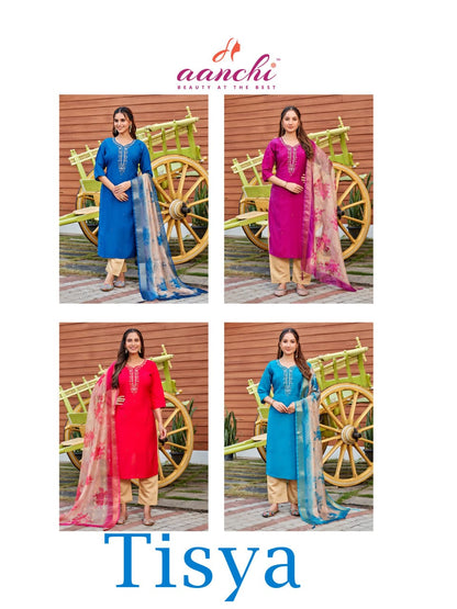 Tisya Aanchi Roman Silk Readymade Pant Style Suits Supplier India