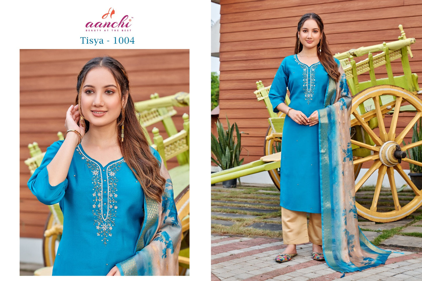 Tisya Aanchi Roman Silk Readymade Pant Style Suits Supplier India