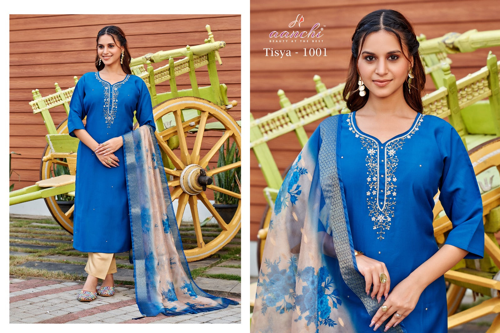 Tisya Aanchi Roman Silk Readymade Pant Style Suits Supplier India