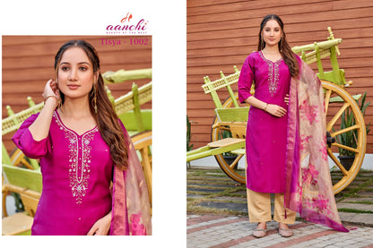 Tisya Aanchi Roman Silk Readymade Pant Style Suits Supplier India