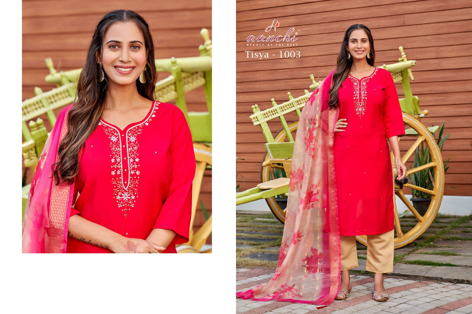 Tisya Aanchi Roman Silk Readymade Pant Style Suits Supplier India