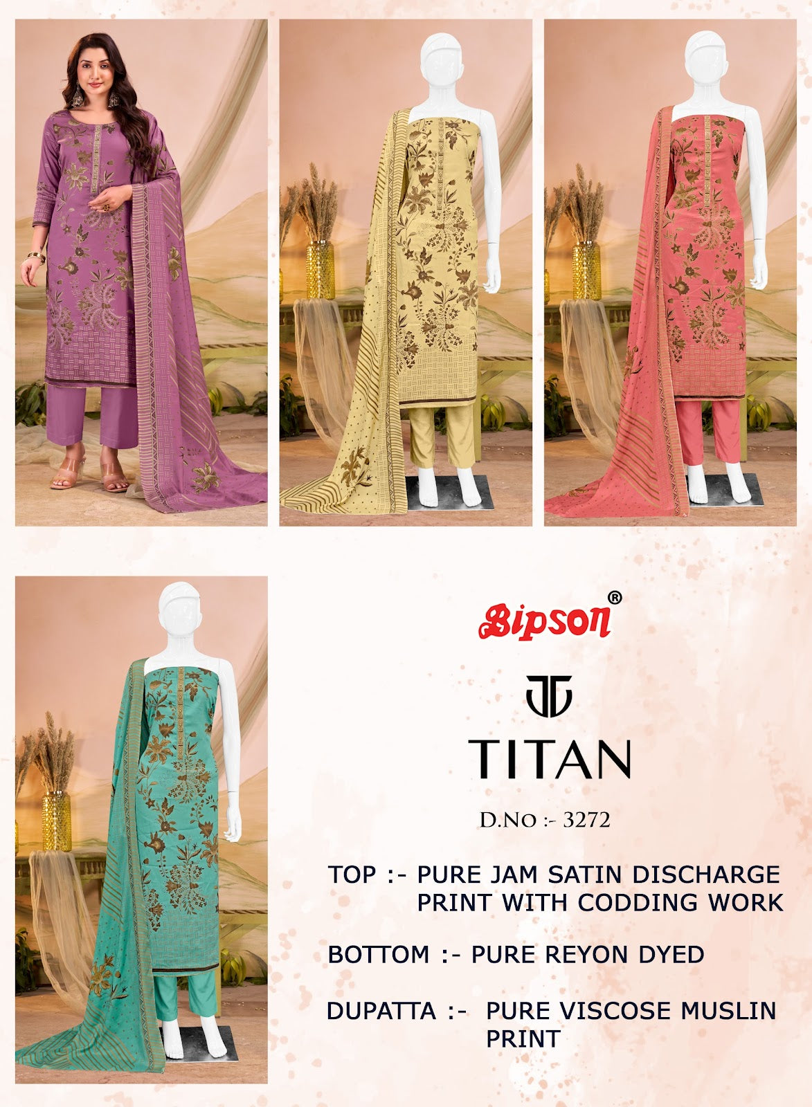 Titan 3272 Bipson Prints Pure Jaam Pant Style Suits Supplier India