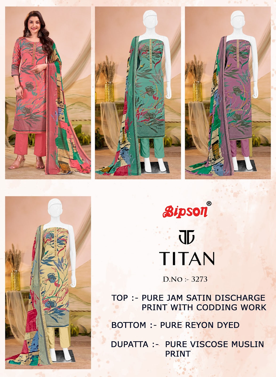 Titan 3273 Bipson Prints Pure Jaam Pant Style Suits Manufacturer Gujarat