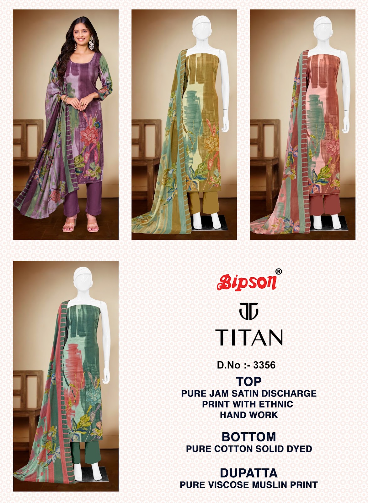 Titan 3356 Bipson Prints Pure Jaam Pant Style Suits Wholesaler