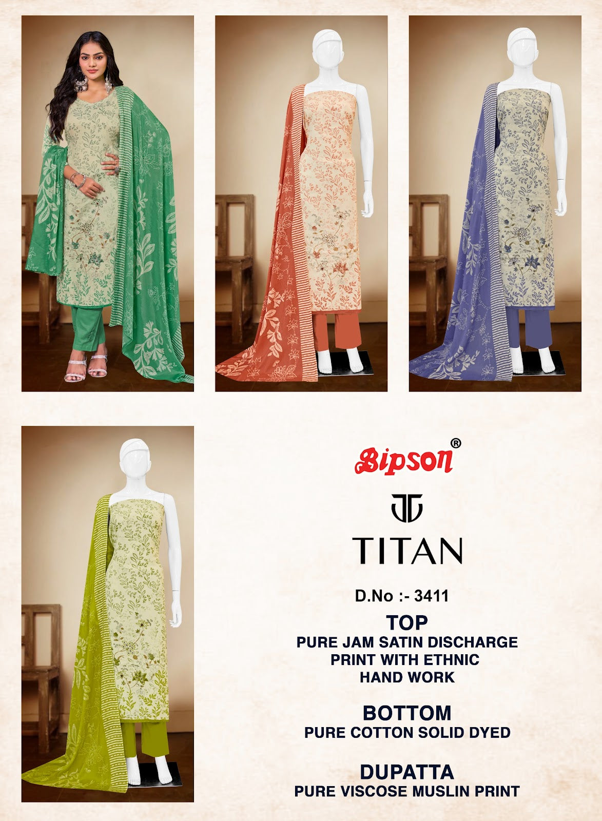 Titan 3411 Bipson Prints Pure Jaam Pant Style Suits Exporter