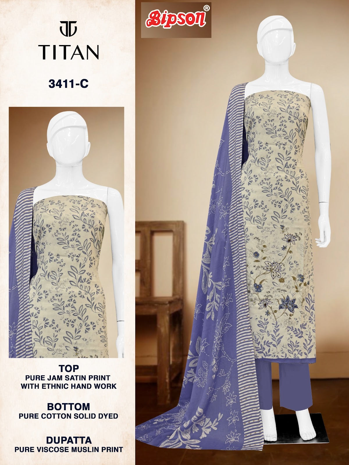 Titan 3411 Bipson Prints Pure Jaam Pant Style Suits Exporter