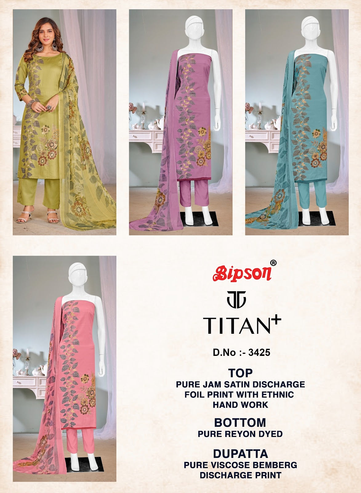 Titan 3425 Bipson Prints Jaam Satin Pant Style Suits Supplier India