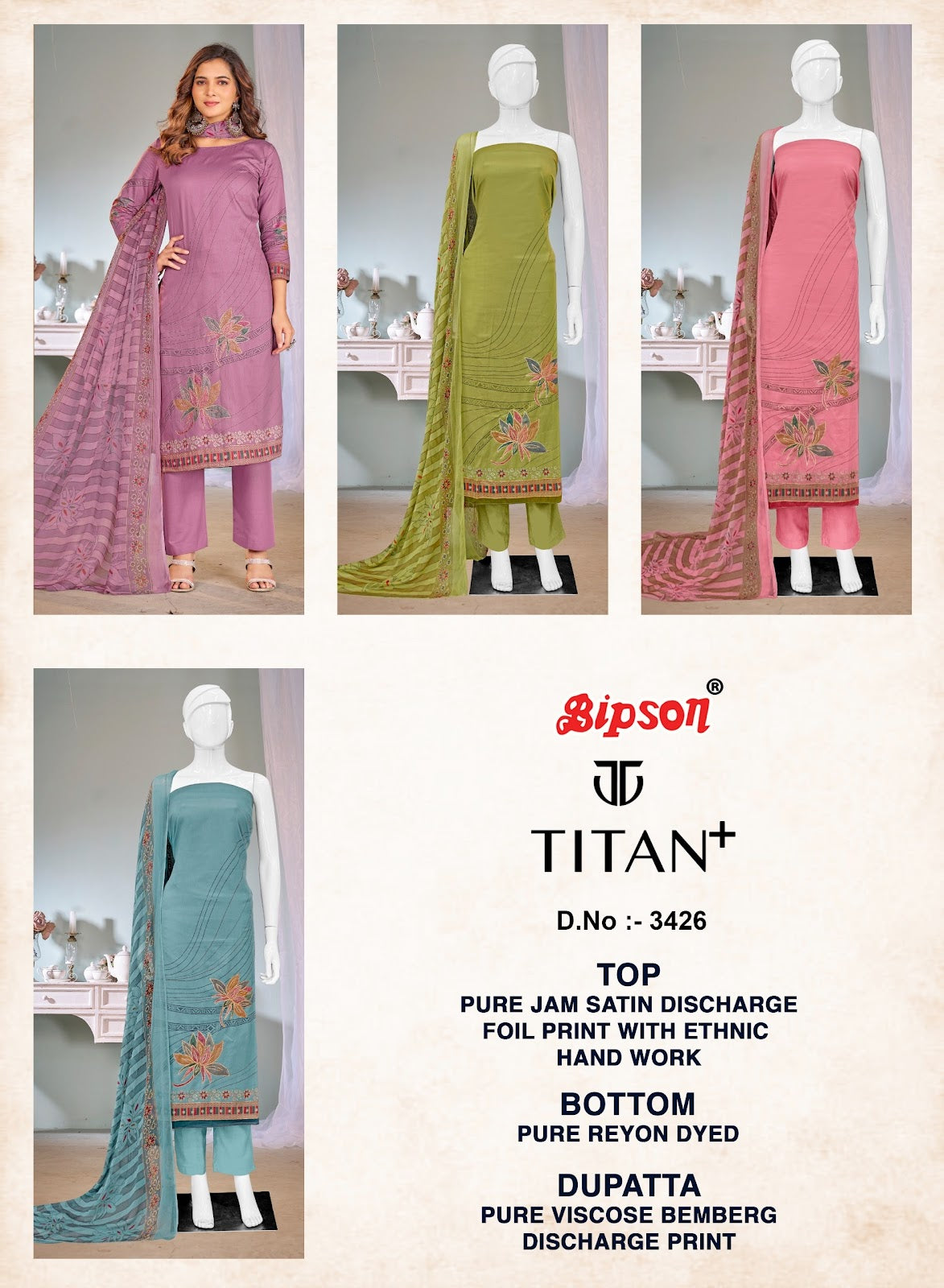 Titan 3426 Bipson Prints Jaam Satin Pant Style Suits Manufacturer India