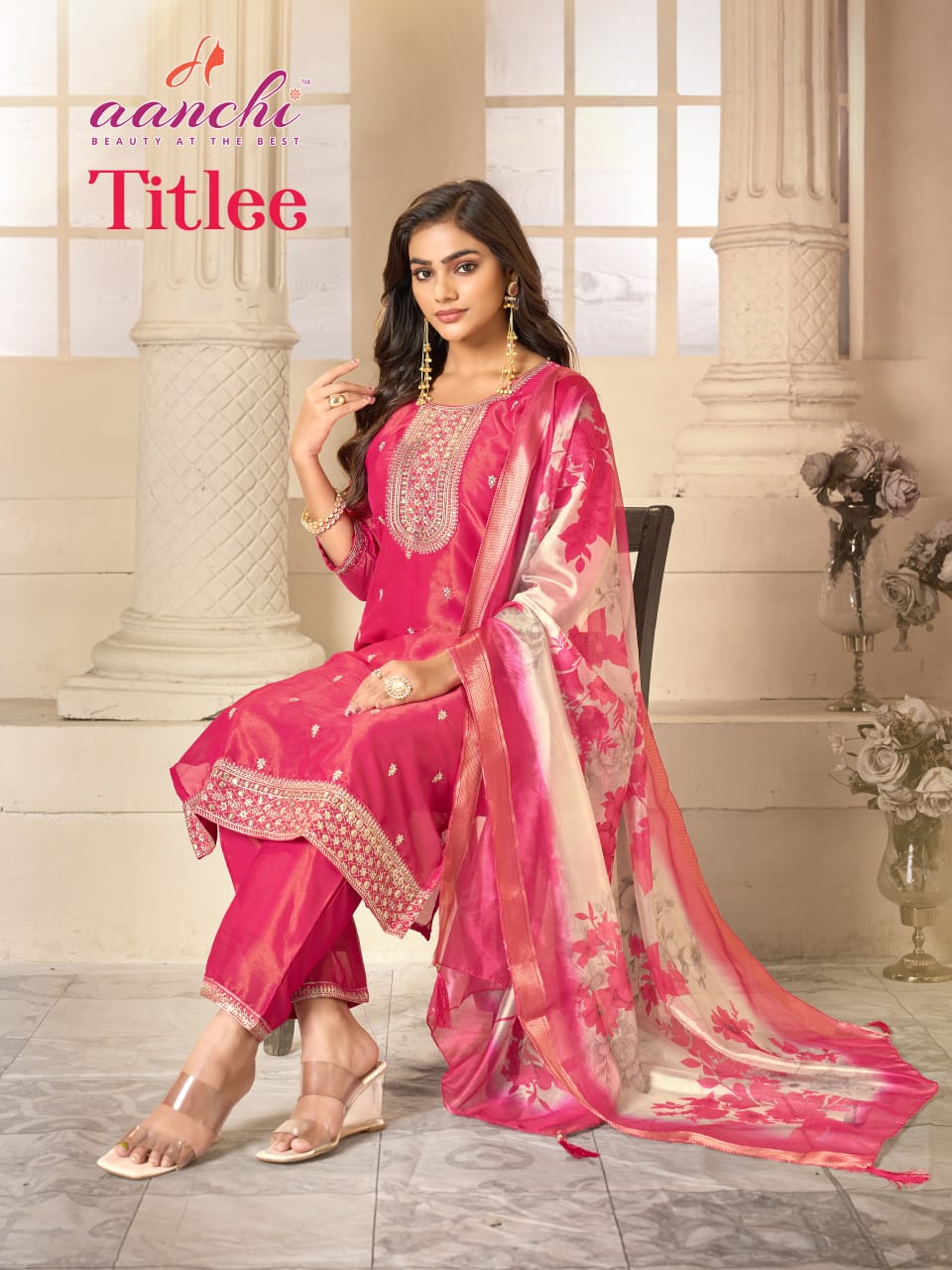Titlee Aanchi Tissue Simmer Readymade Pant Style Suits Supplier Ahmedabad