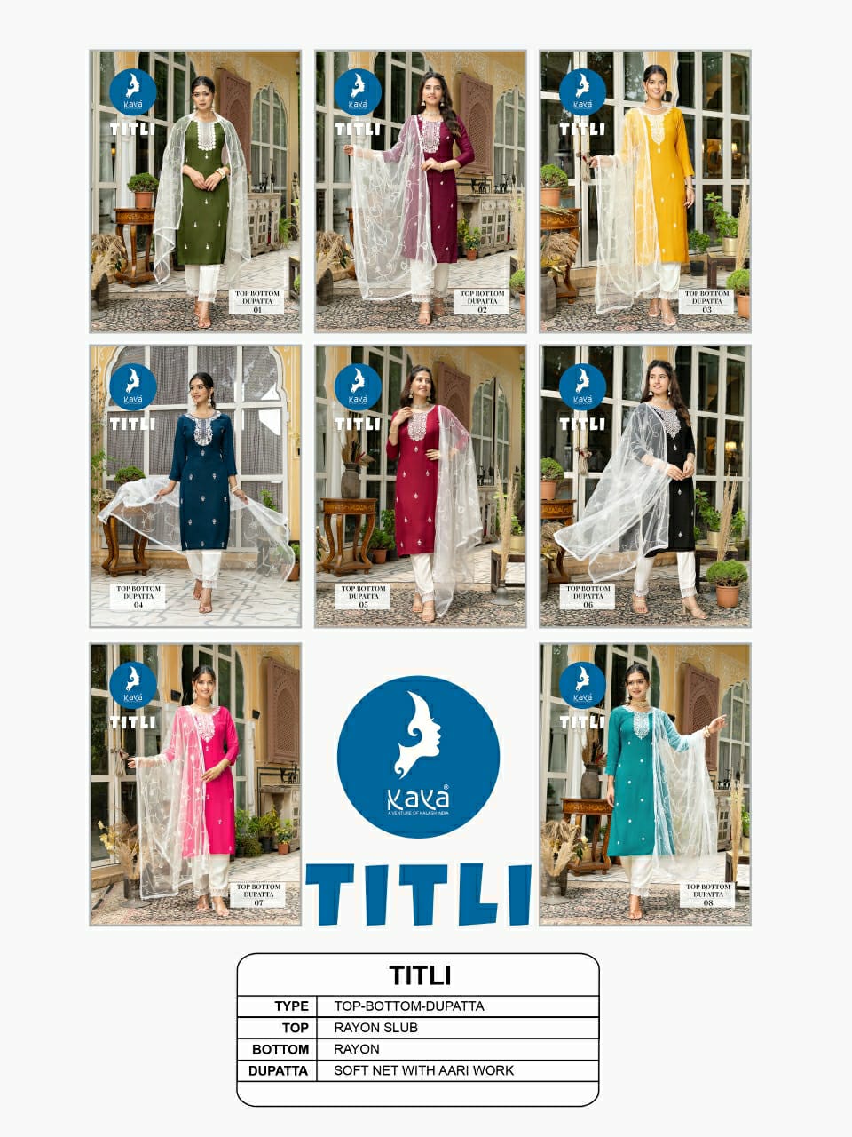Titli Kaya Rayon Slub Readymade Pant Style Suits Exporter India