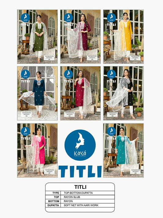 Titli Kaya Rayon Slub Readymade Pant Style Suits Exporter India