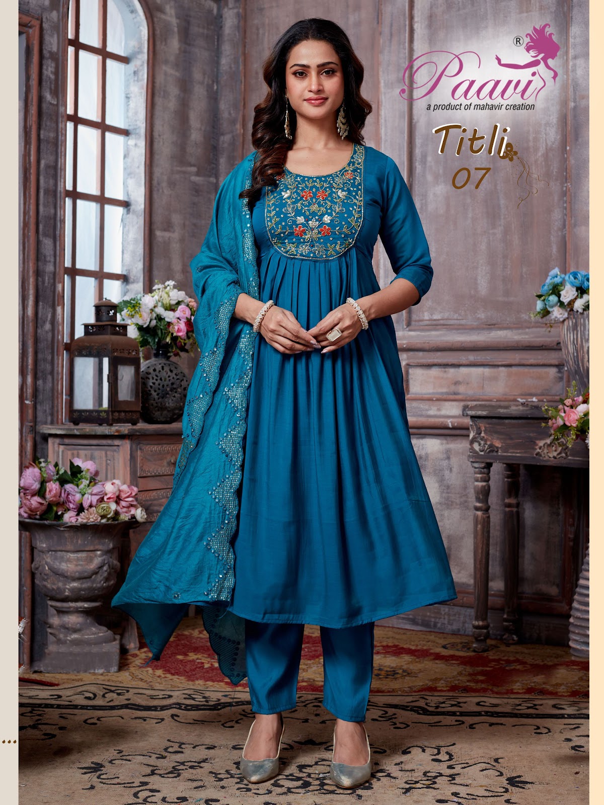 Titli Paavi Mal Chanderi Readymade Anarkali Suits Wholesale Price