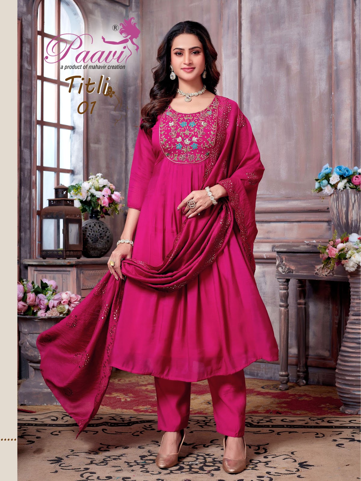 Titli Paavi Mal Chanderi Readymade Anarkali Suits Wholesale Price