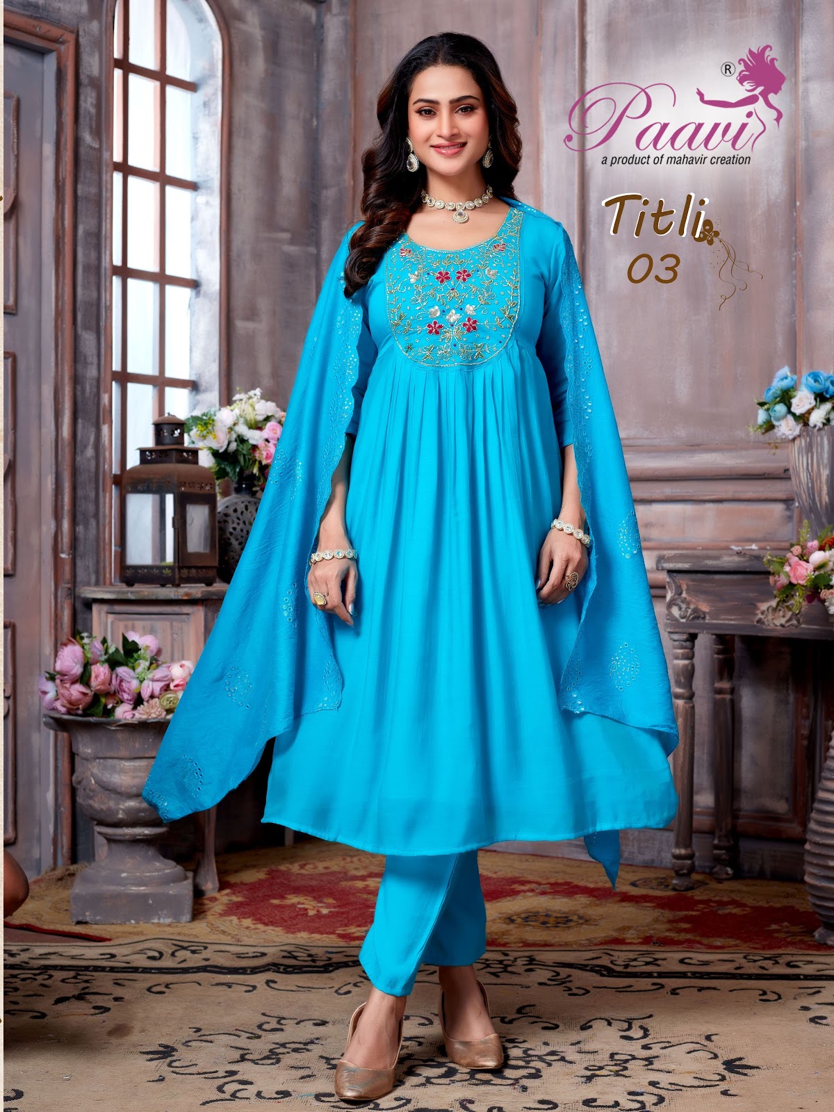 Titli Paavi Mal Chanderi Readymade Anarkali Suits Wholesale Price