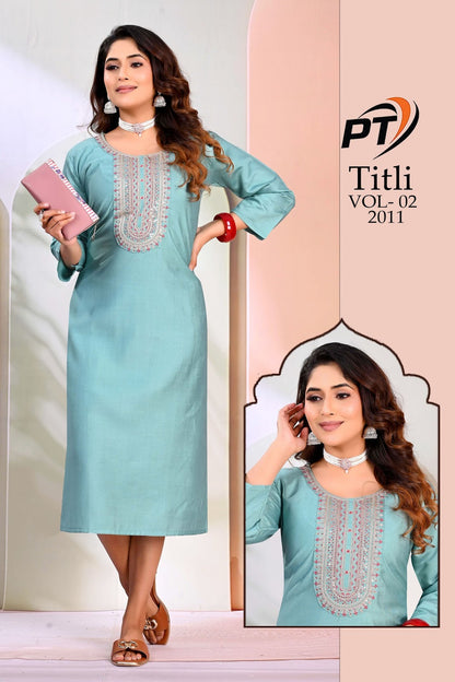 Titli Vol 2 Pt Rayon Dobby Long Straight Kurti Wholesaler India