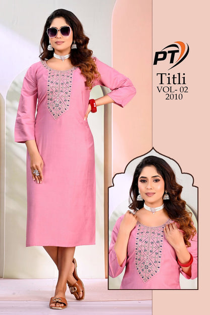 Titli Vol 2 Pt Rayon Dobby Long Straight Kurti Wholesaler India