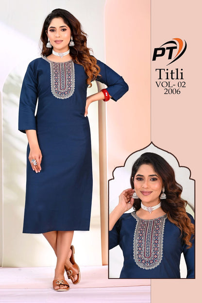 Titli Vol 2 Pt Rayon Dobby Long Straight Kurti Wholesaler India
