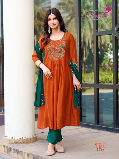 Tittali Paavi Chanderi Readymade Anarkali Suits Exporter India