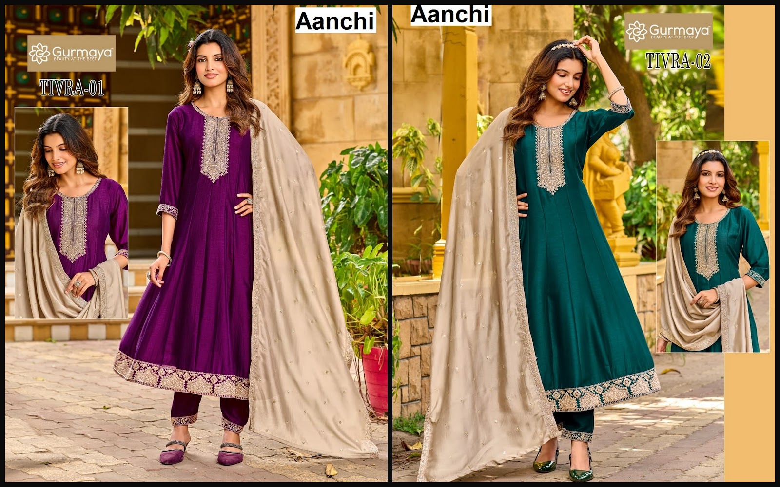 Tivra Gurmaya Aanchi Vichitra Silk Readymade Anarkali Suits Wholesale Price
