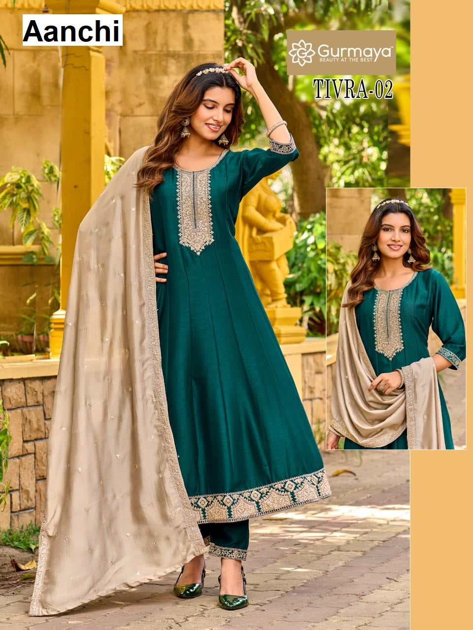 Tivra Gurmaya Aanchi Vichitra Silk Readymade Anarkali Suits Wholesale Price