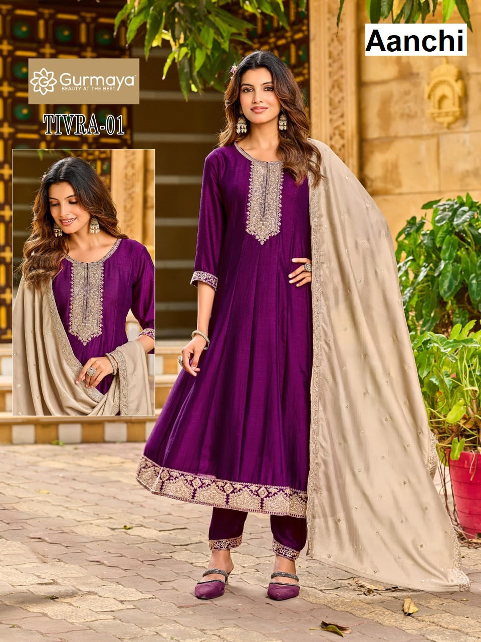 Tivra Gurmaya Aanchi Vichitra Silk Readymade Anarkali Suits Wholesale Price