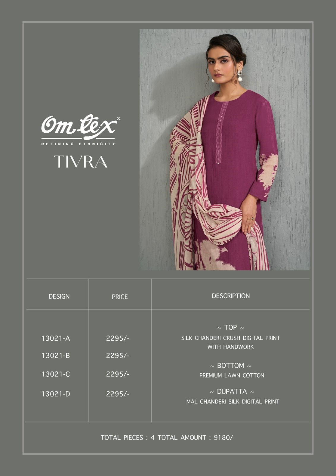 Tivra Omtex Silk Chanderi Pant Style Suits Exporter Ahmedabad