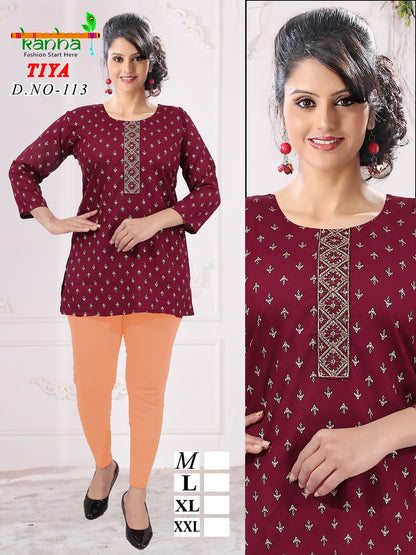 Tiya Kanha Heavy Reyon Short Kurtis Wholesaler India