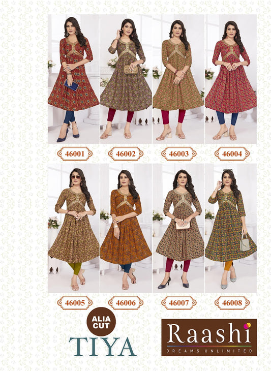 Tiya Alia Cut Raashi Rayon Kurtis Wholesaler India
