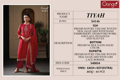 Tiyah 4146 Ganga Premium Viscose Plazzo Style Suits Manufacturer India