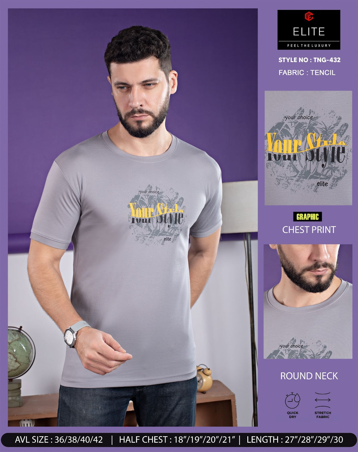 Tng 432 Hd Print Elite Imported Mens Tshirts Wholesaler Gujarat