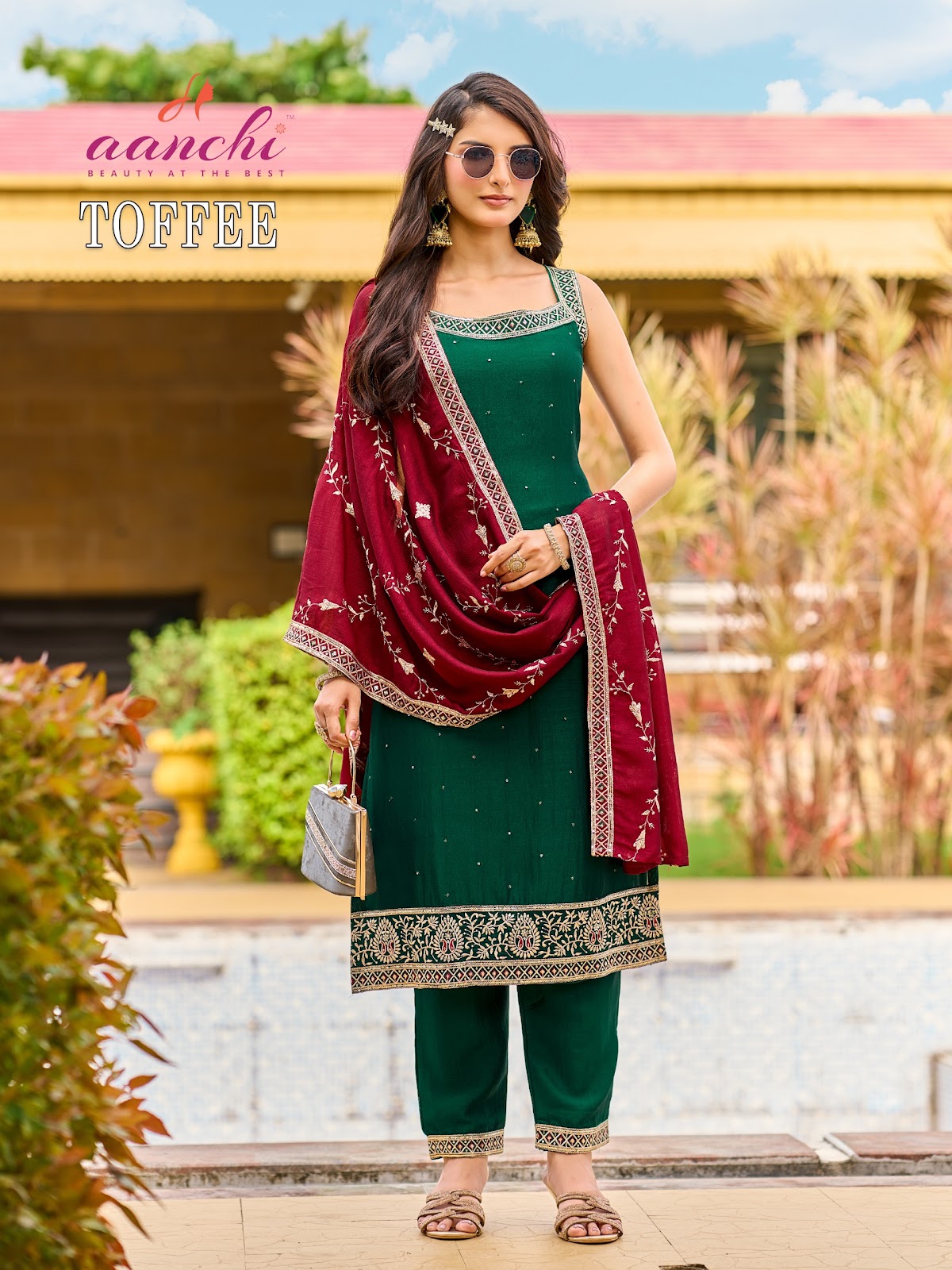 Toffee Aanchi Vichitra Silk Readymade Pant Style Suits Wholesale Price