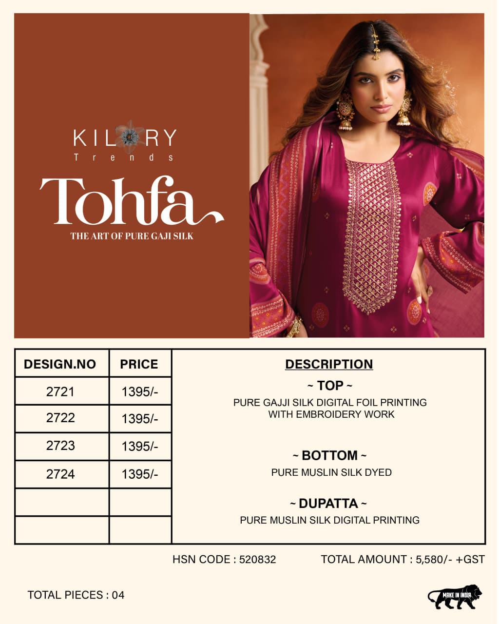 Tohfa Kilory Gaji Silk Pant Style Suits Wholesaler Gujarat