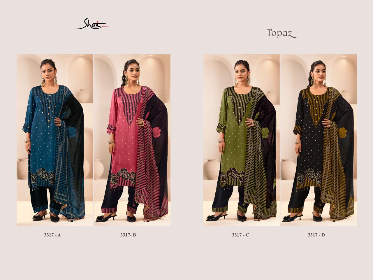 Topaz Jay Vijay Shai Satin Silk Pant Style Suits Wholesaler Ahmedabad