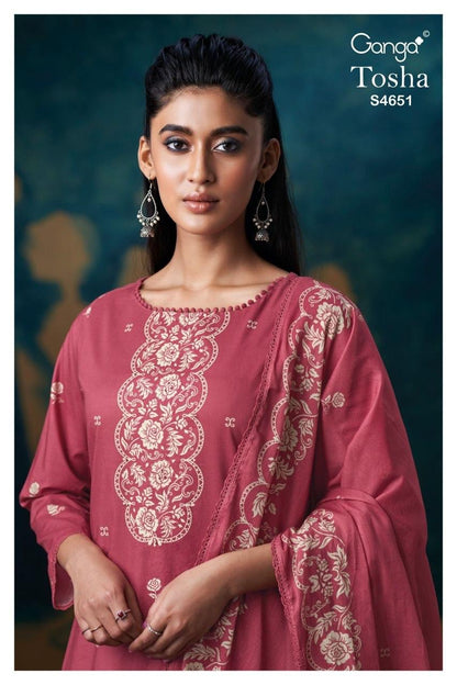 Tosha 4651 Ganga Cotton Pant Style Suits Manufacturer India