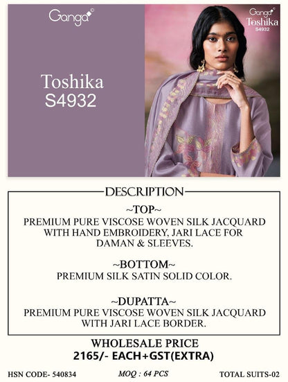 Toshika S4932 Ganga Woven Silk Pant Style Suits Wholesale Price