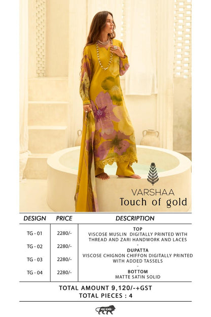 Touch Of Gold Varshaa Viscose Muslin Plazzo Style Suits Wholesale Rate