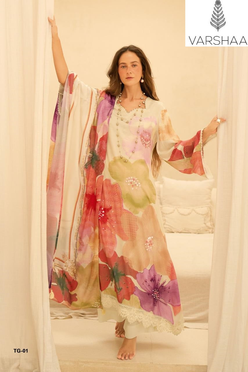 Touch Of Gold Varshaa Viscose Muslin Plazzo Style Suits Wholesale Rate