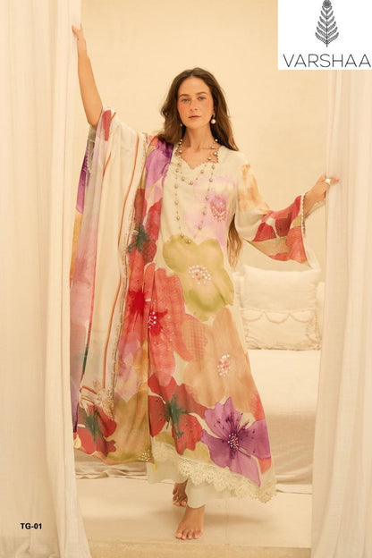 Touch Of Gold Varshaa Viscose Muslin Plazzo Style Suits Wholesale Rate