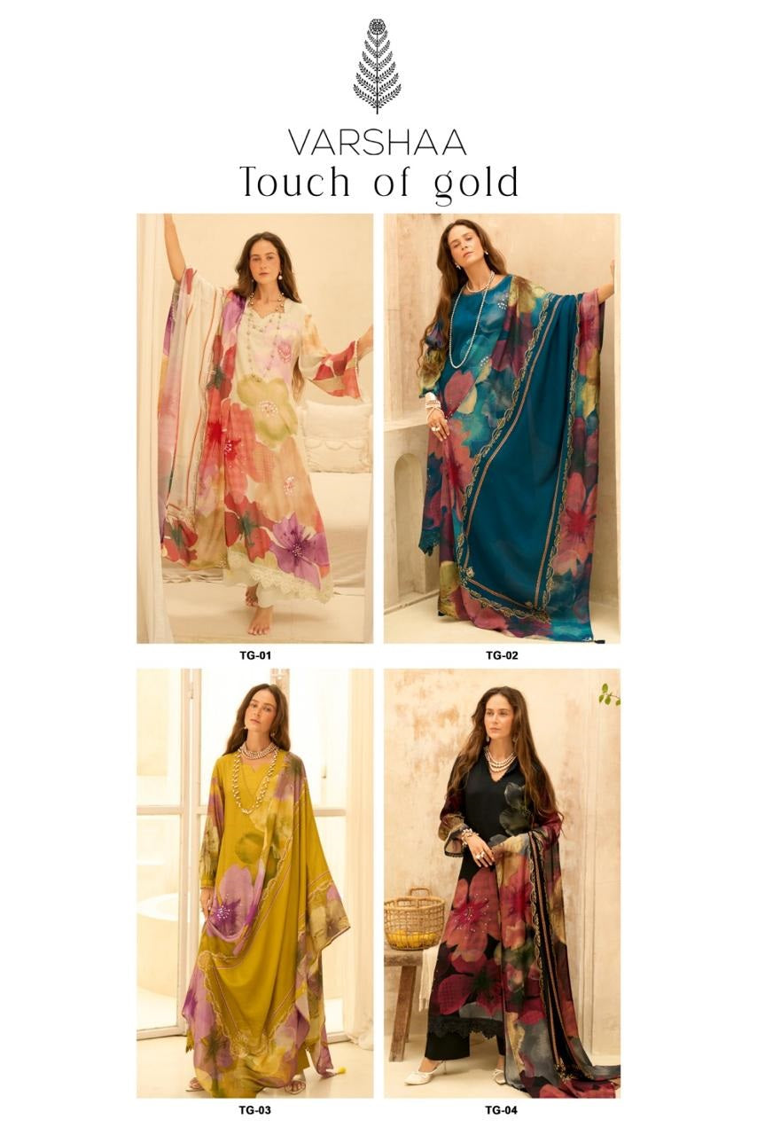 Touch Of Gold Varshaa Viscose Muslin Plazzo Style Suits Wholesale Rate