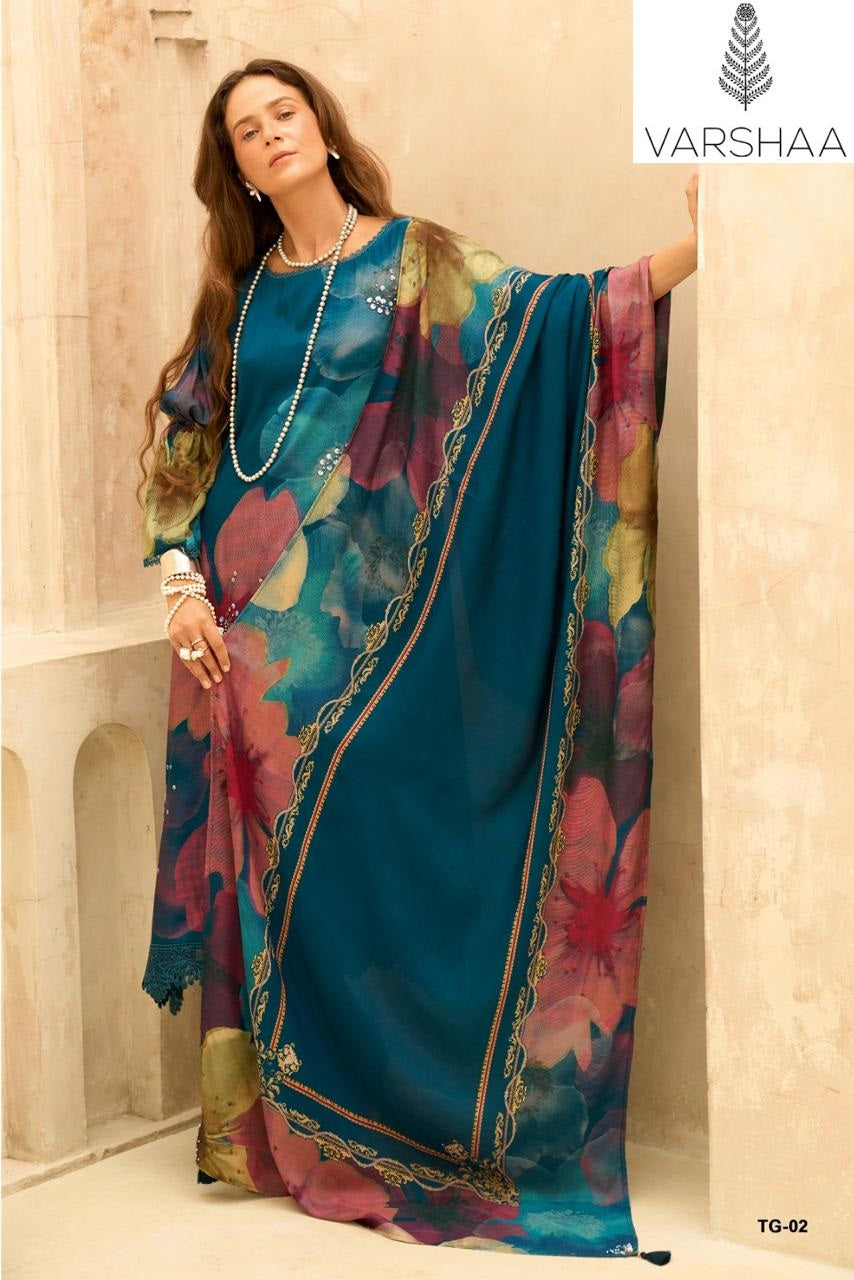 Touch Of Gold Varshaa Viscose Muslin Plazzo Style Suits Wholesale Rate