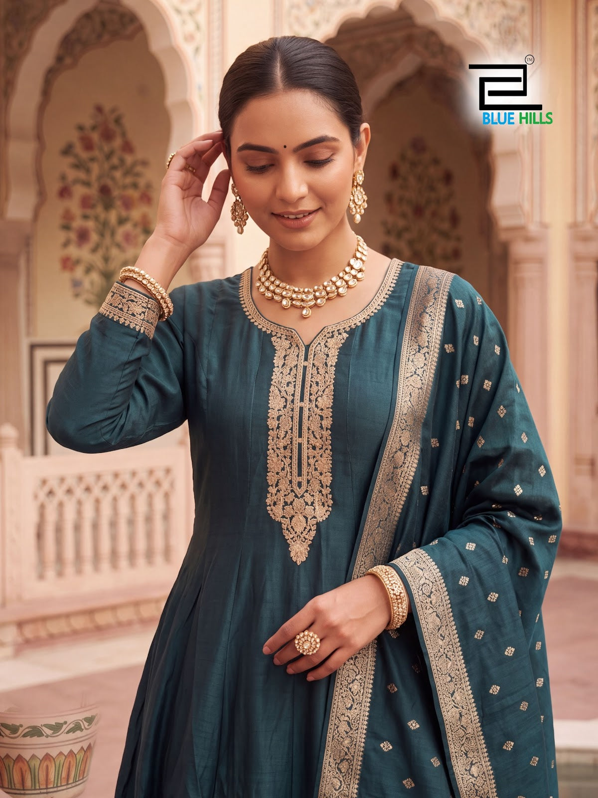 Toxic Plus Size Blue Hills Vichitra Readymade Anarkali Suits Manufacturer