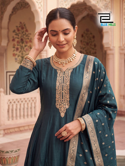 Toxic Plus Size Blue Hills Vichitra Readymade Anarkali Suits Manufacturer