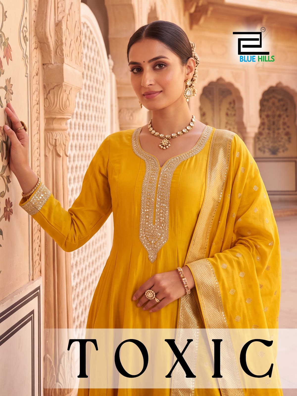 Toxic Plus Size Blue Hills Vichitra Readymade Anarkali Suits Manufacturer