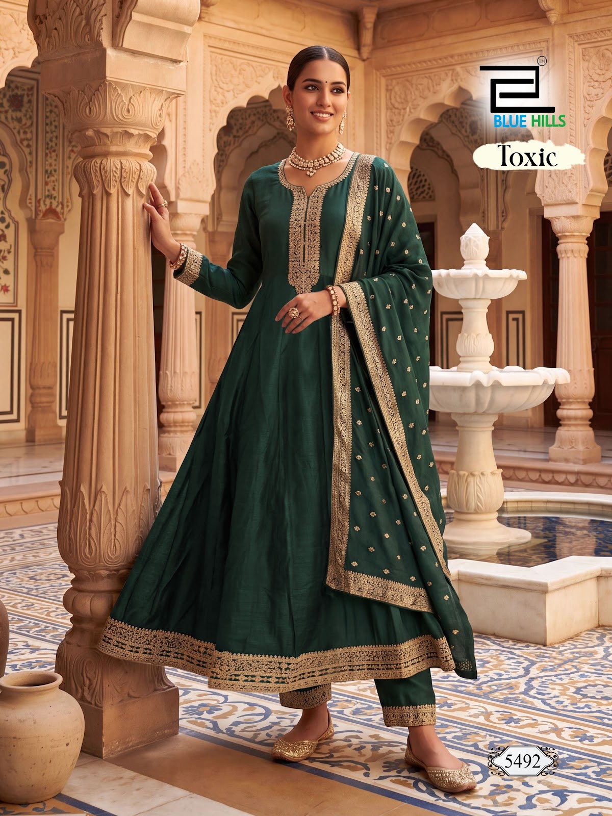 Toxic Plus Size Blue Hills Vichitra Readymade Anarkali Suits Manufacturer