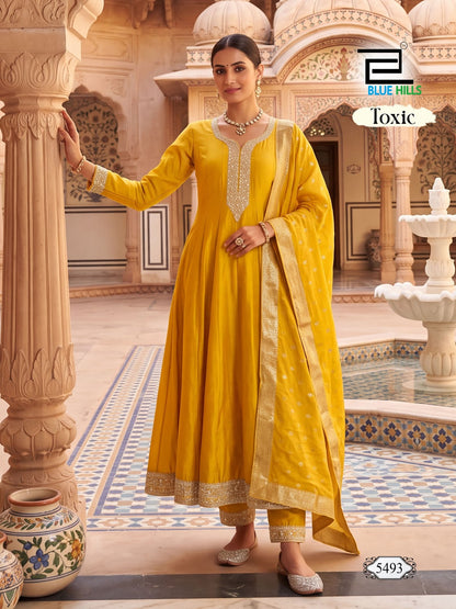 Toxic Plus Size Blue Hills Vichitra Readymade Anarkali Suits Manufacturer